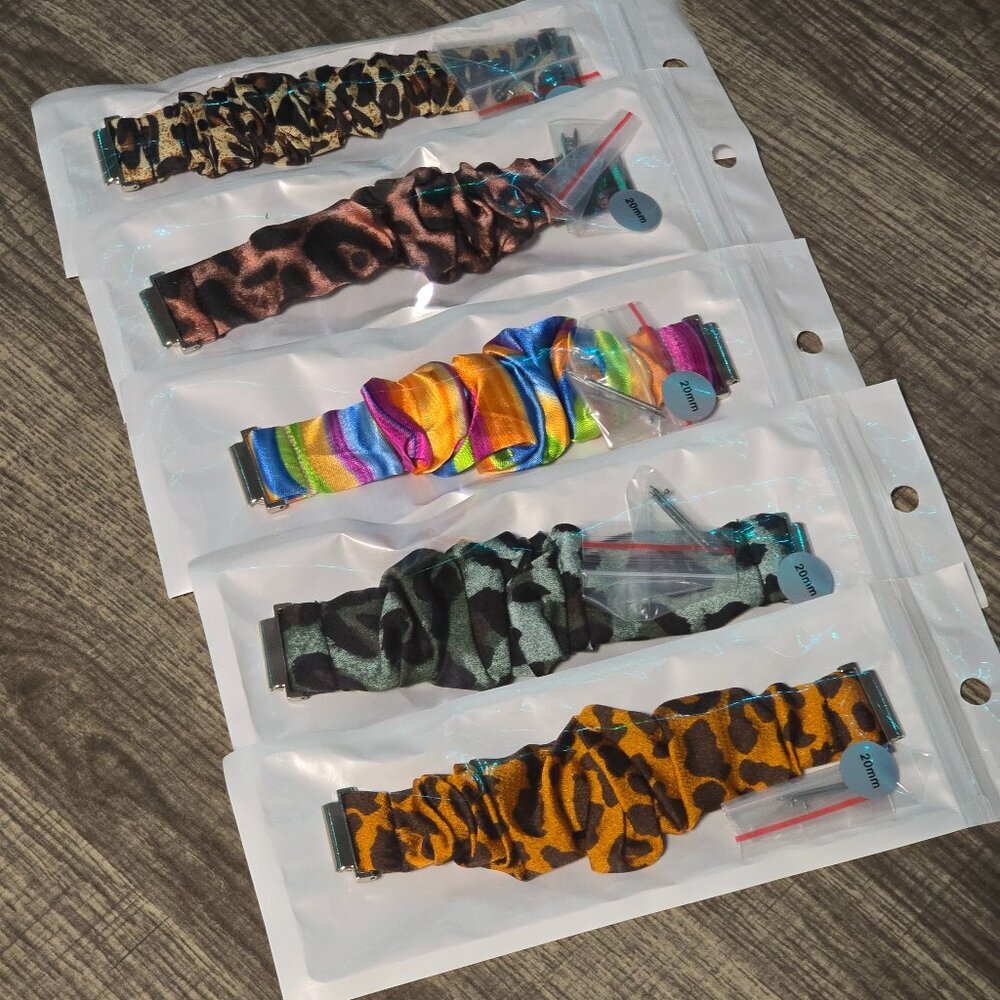 5 Pack Bundle -Silky 20mm Scrunchie Watchband for Samsung and Smart Watch Lot